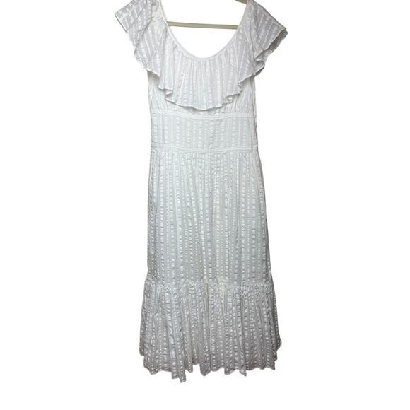 Tory Burch White Striped Seersucker Tiered Dress Sz. 4 - Picture 5 of 10